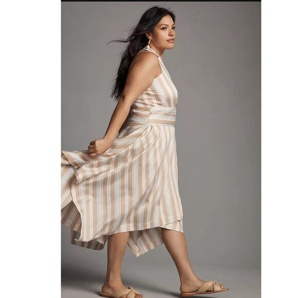 New Anthropologie Maeve Asymmetrical Wrap Shirt Dress $180 SIZE 14 Neutral Motif - Picture 5 of 10